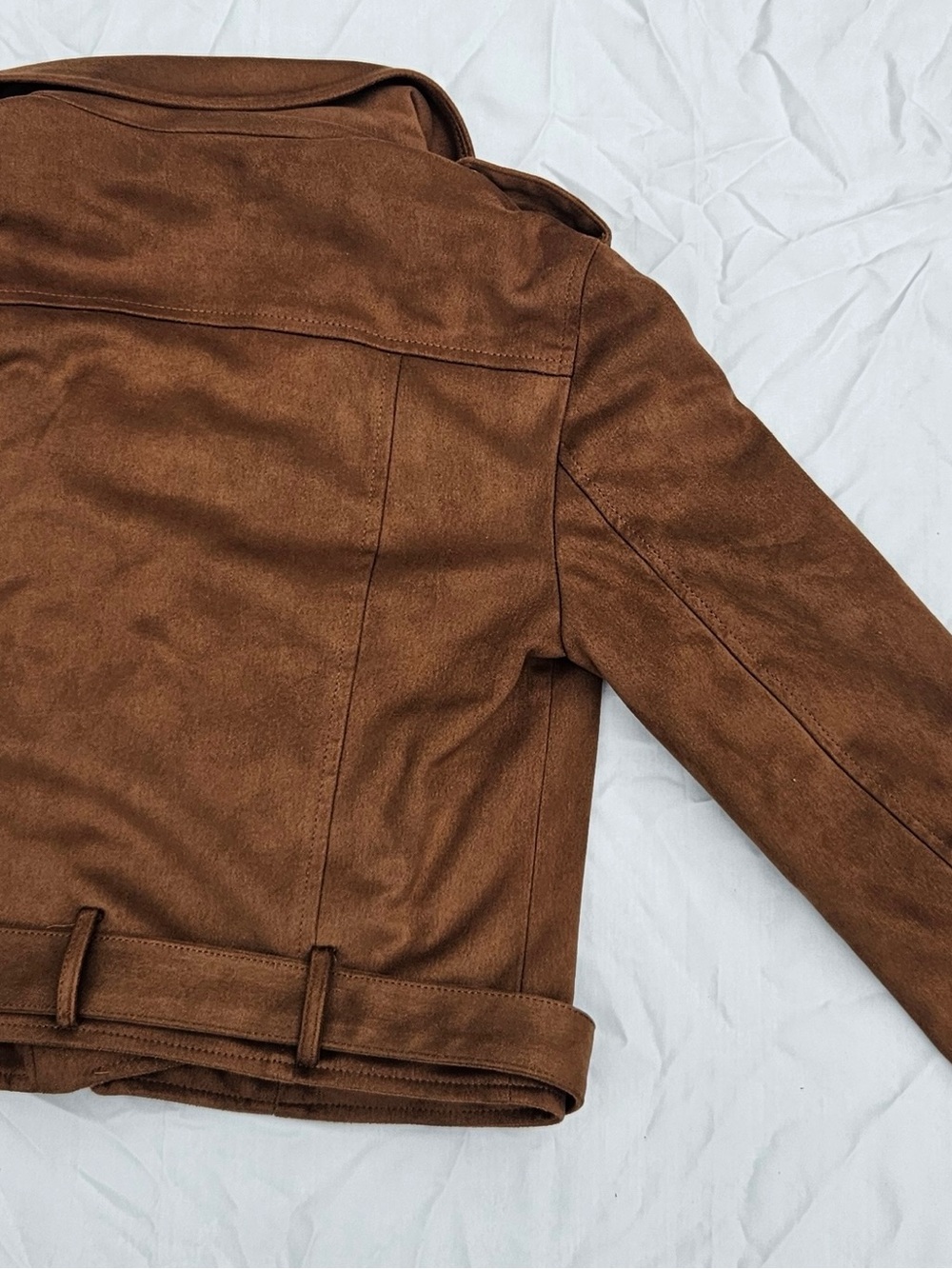 Brown Faux Suede Moto Jacket - Picture 5 of 16